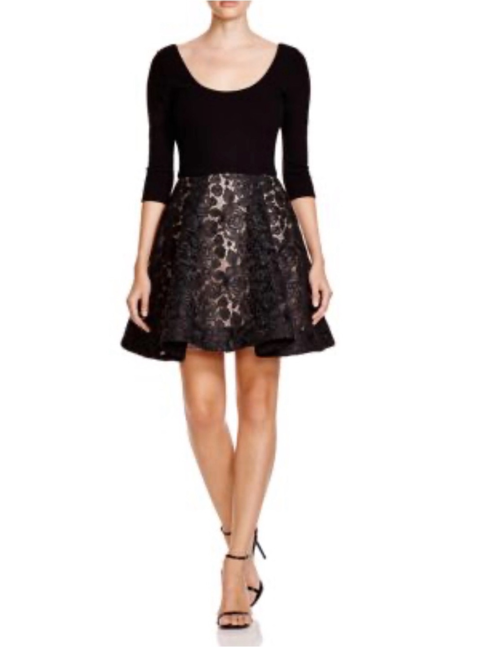 Alice + Olivia Amie Black Lace Scoop Neck Fit & Flare Mini Dress Sz 4 EUC